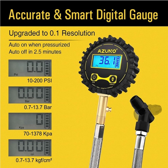 Digital Tire🛞Pressure Gauge w 12''Steel Hose -150 PSI- for Car🚗 &  Bike🚲 - Picture 5 of 8